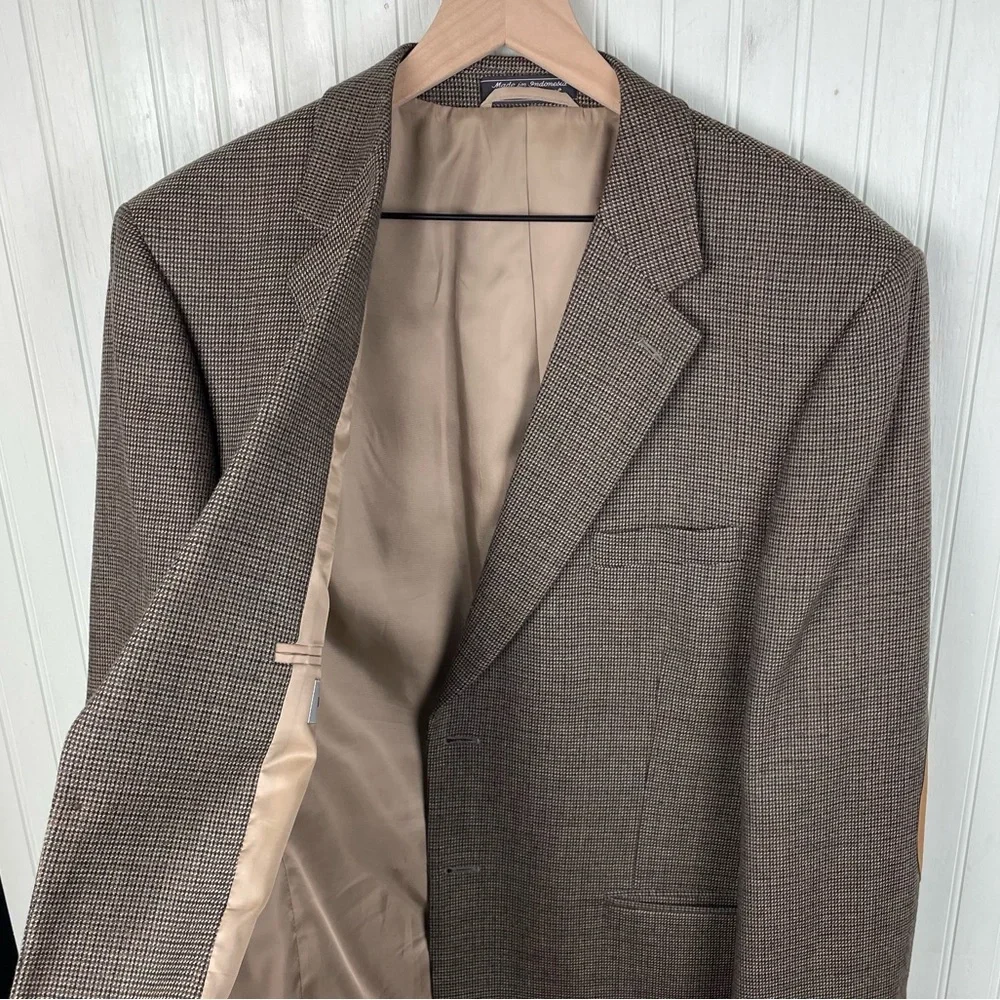 Vintage Bert Pulitzer Men's Blazer Size 44R Brown Lambswool Tweed Elbow Patch